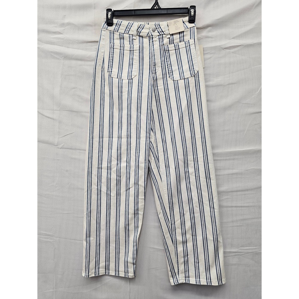 Universal Thread Womens Sailor Straight Leg Pants Blue Cotton Striped Size 6R